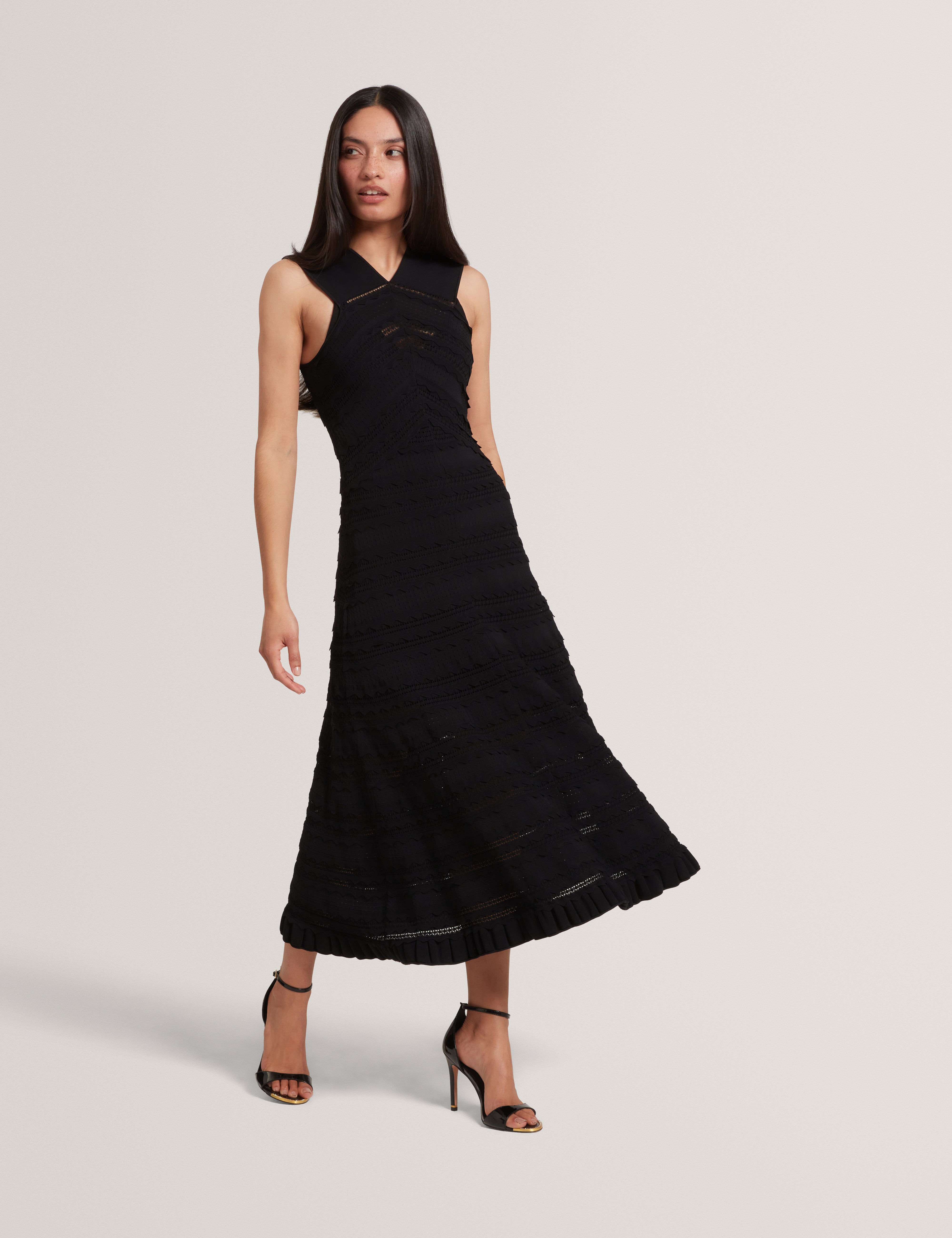 Soleane Halter Neck Knitted Midi Dress Black