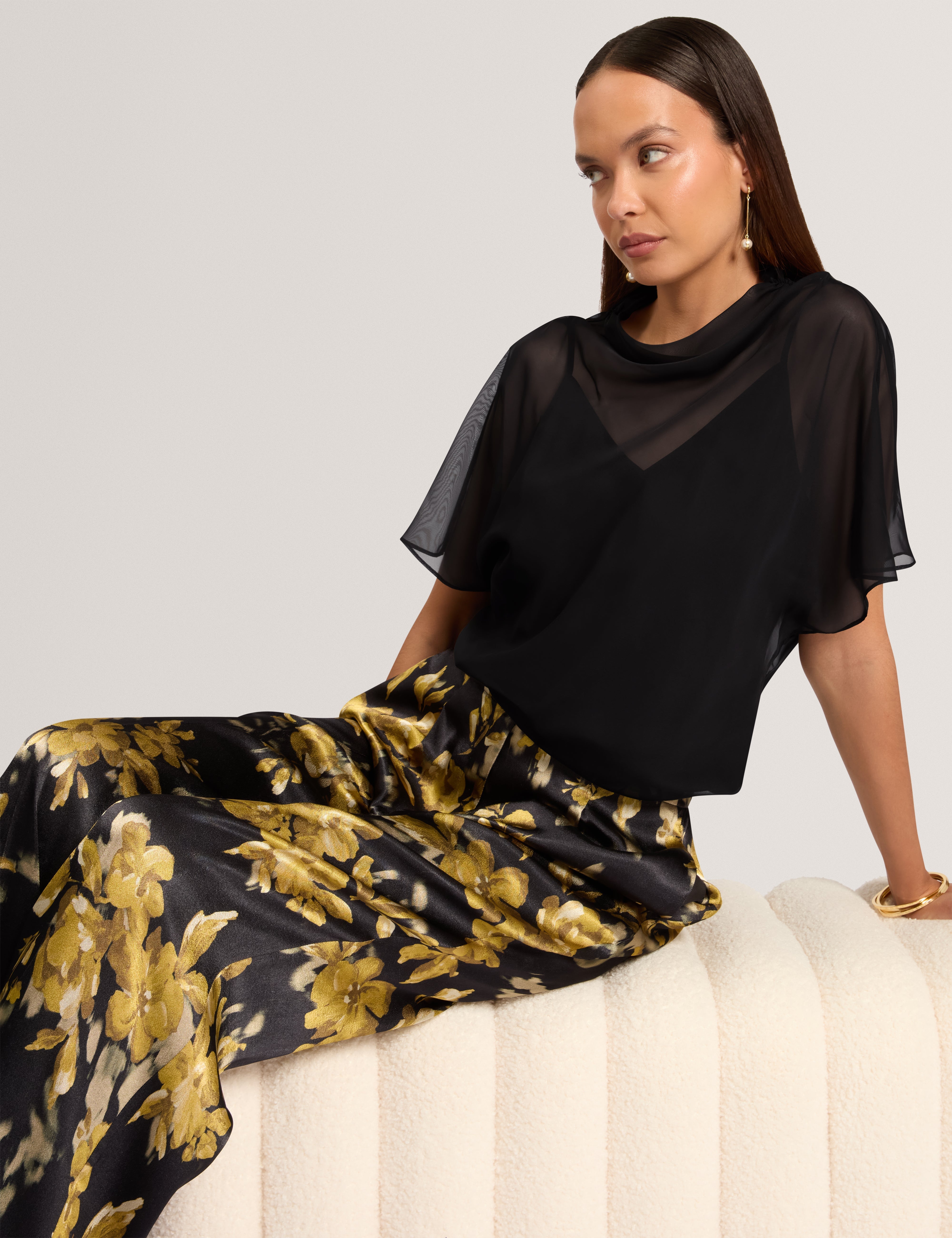 Anndia Drape Neck Top Black