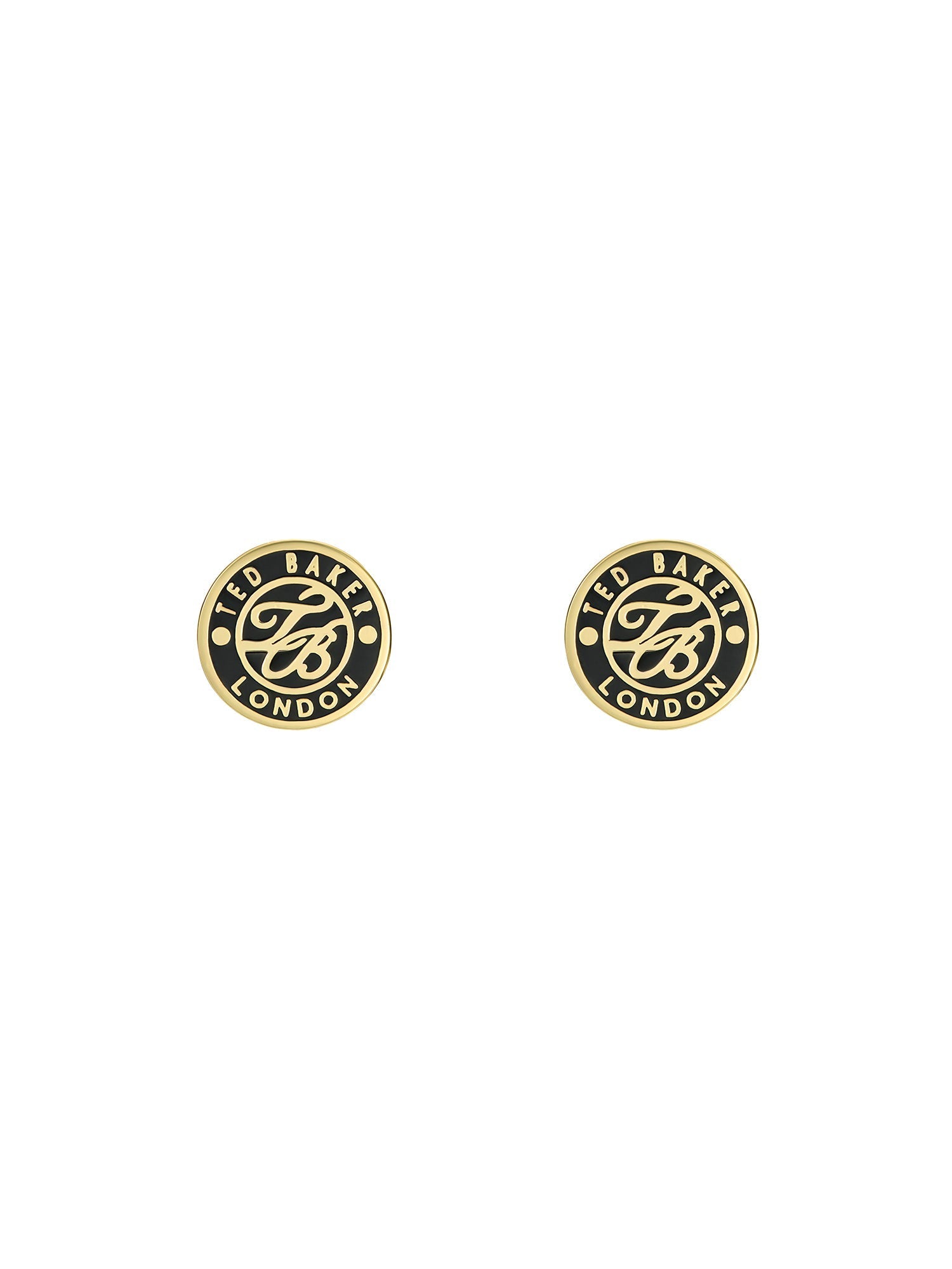 Monlia Black Monogram Button Stud Earrings Gold