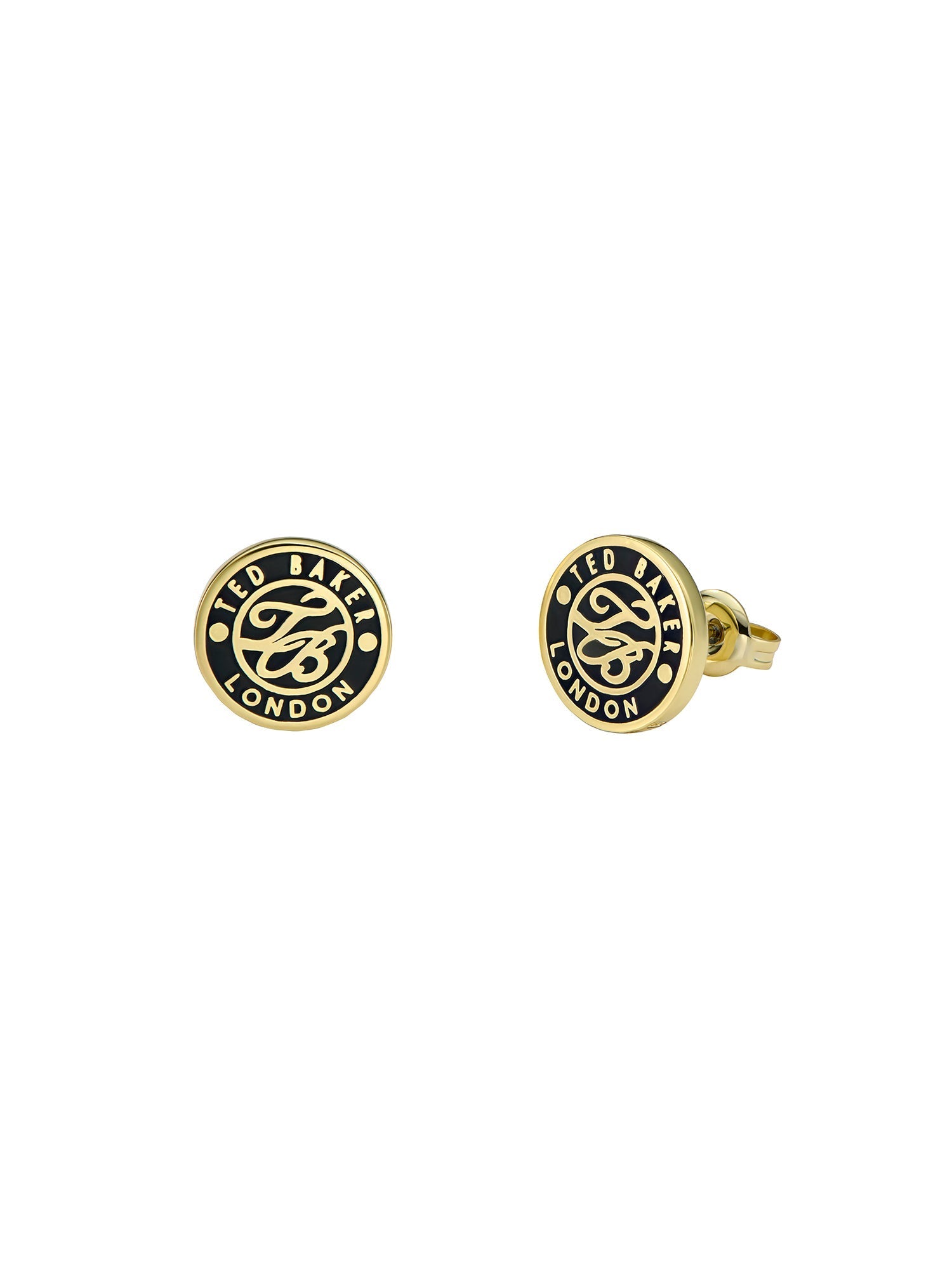 Monlia Black Monogram Button Stud Earrings Gold