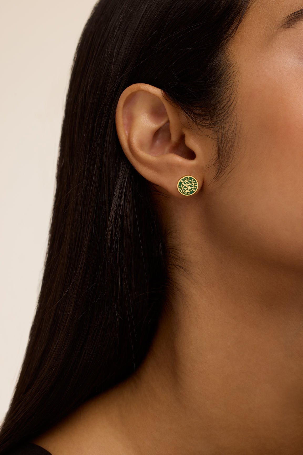 Monlia Green Monogram Button Stud Earrings Gold