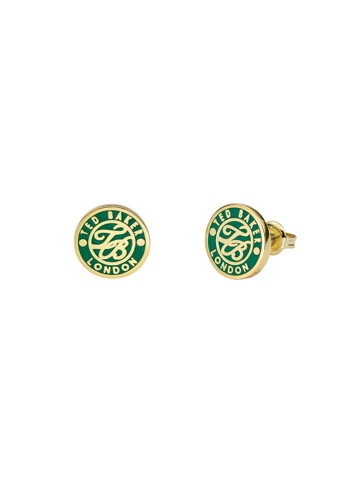 Monlia Green Monogram Button Stud Earrings Gold