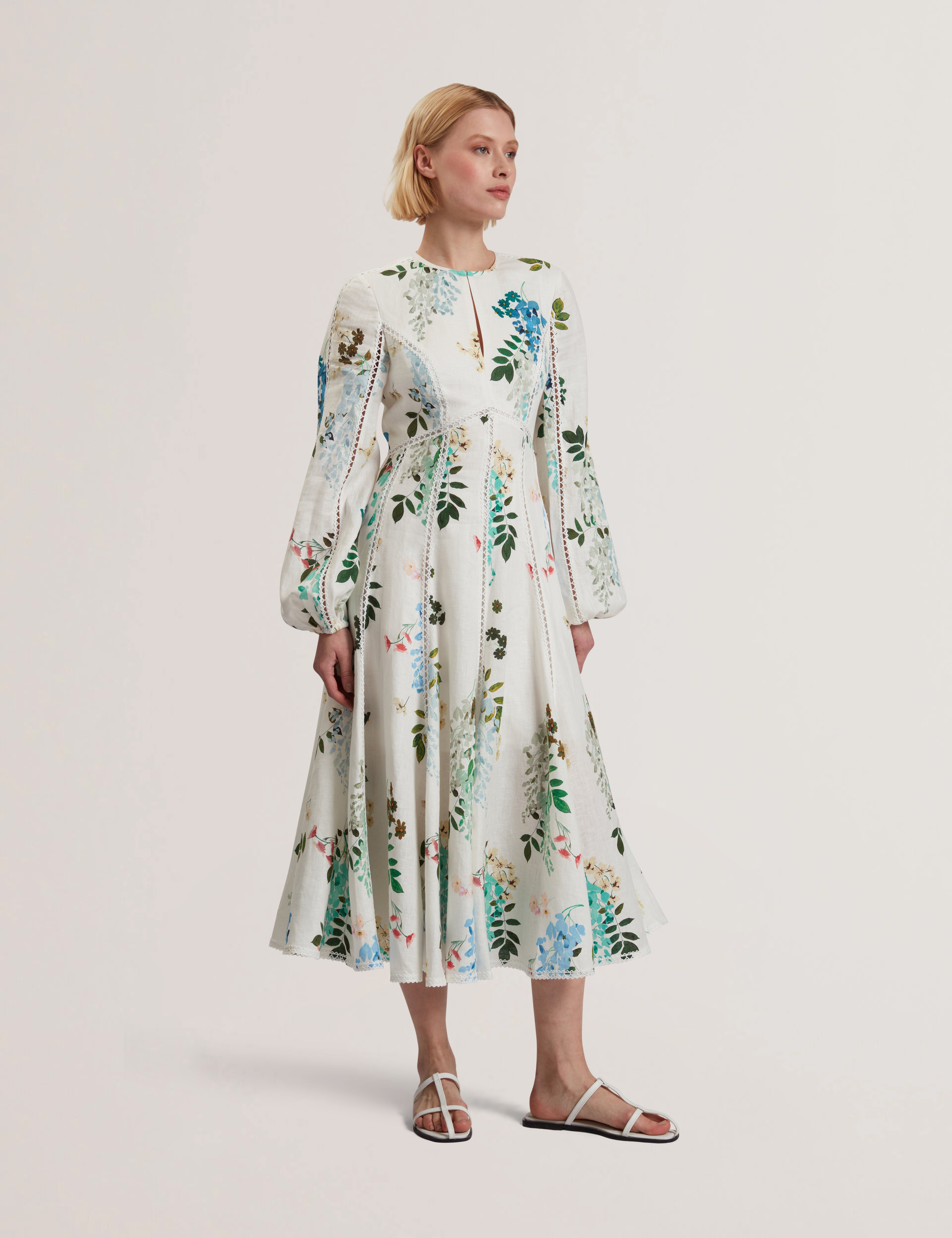 Utala Trim Detail Linen Midi Dress White