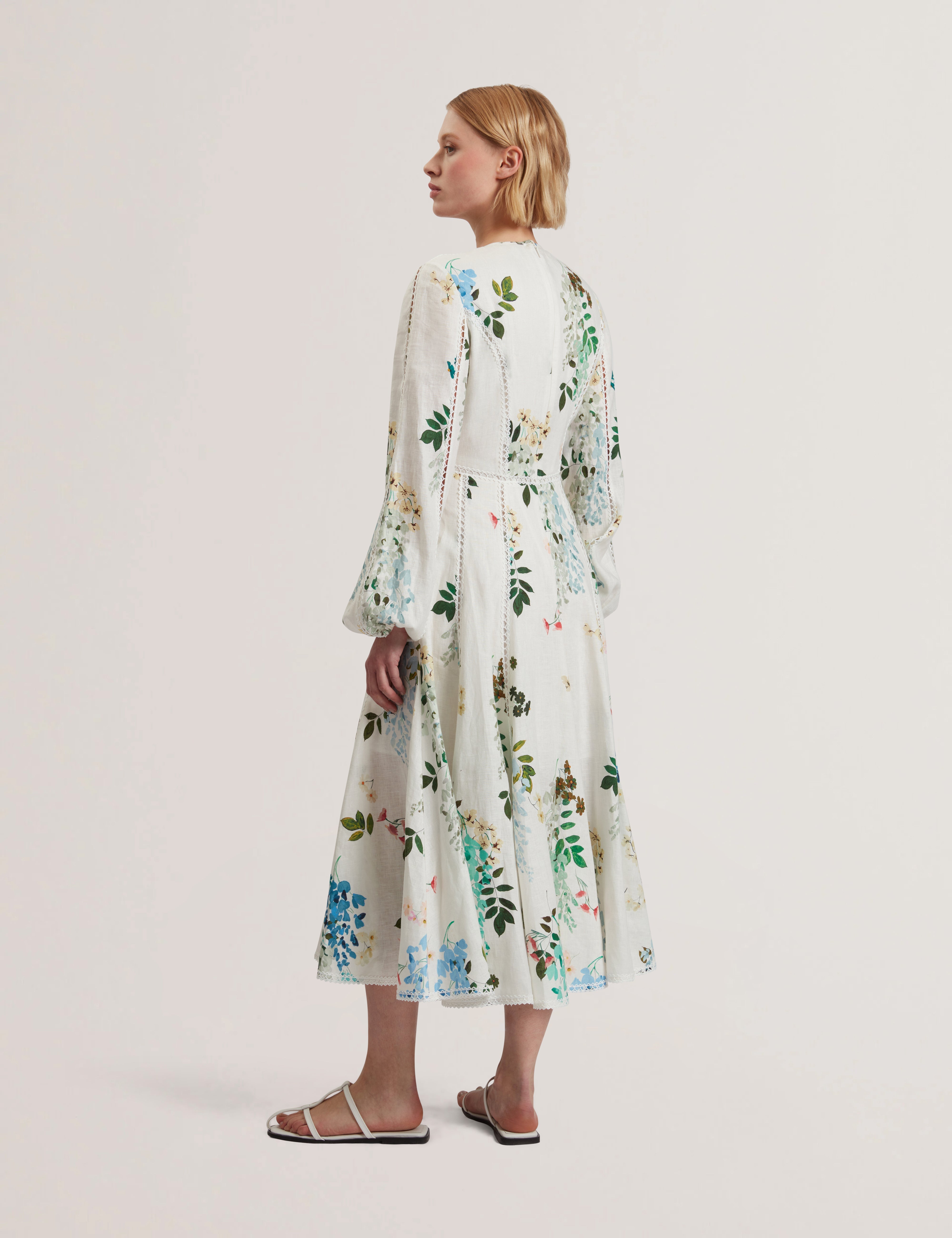 Utala Trim Detail Linen Midi Dress White