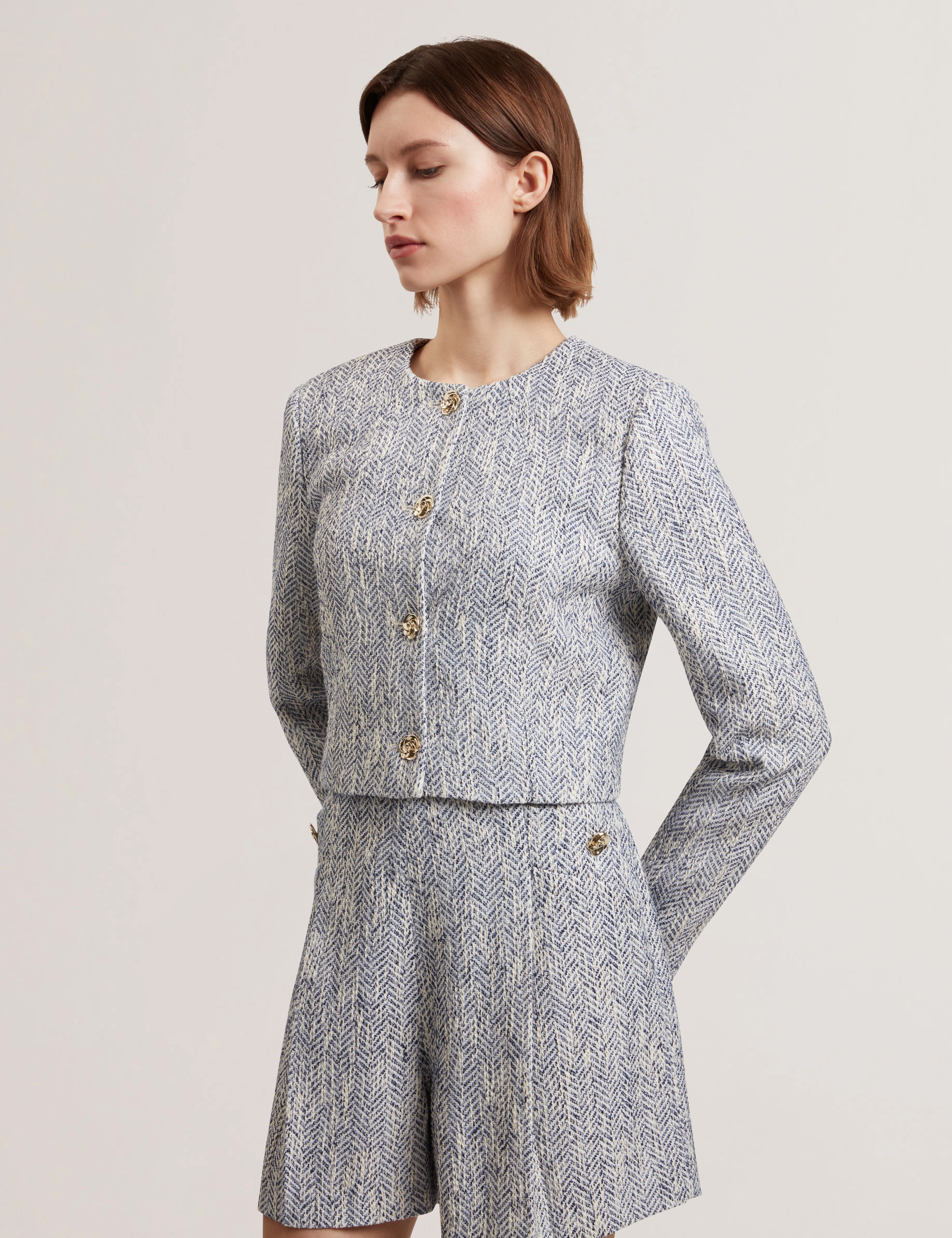 Vulpa Tailored Boucle Fitted Cropped Lt-Blue