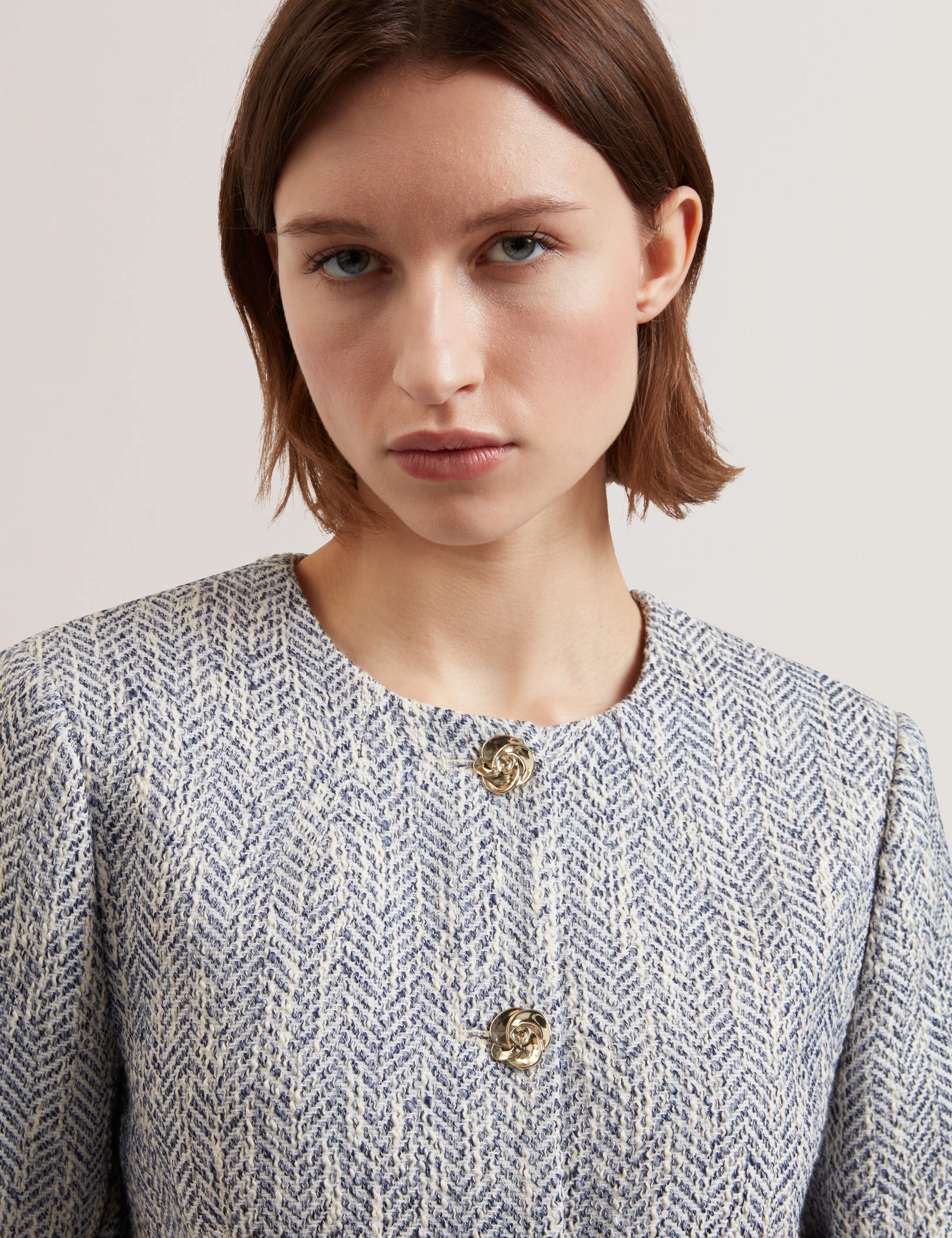 Vulpa Tailored Boucle Fitted Cropped Lt-Blue