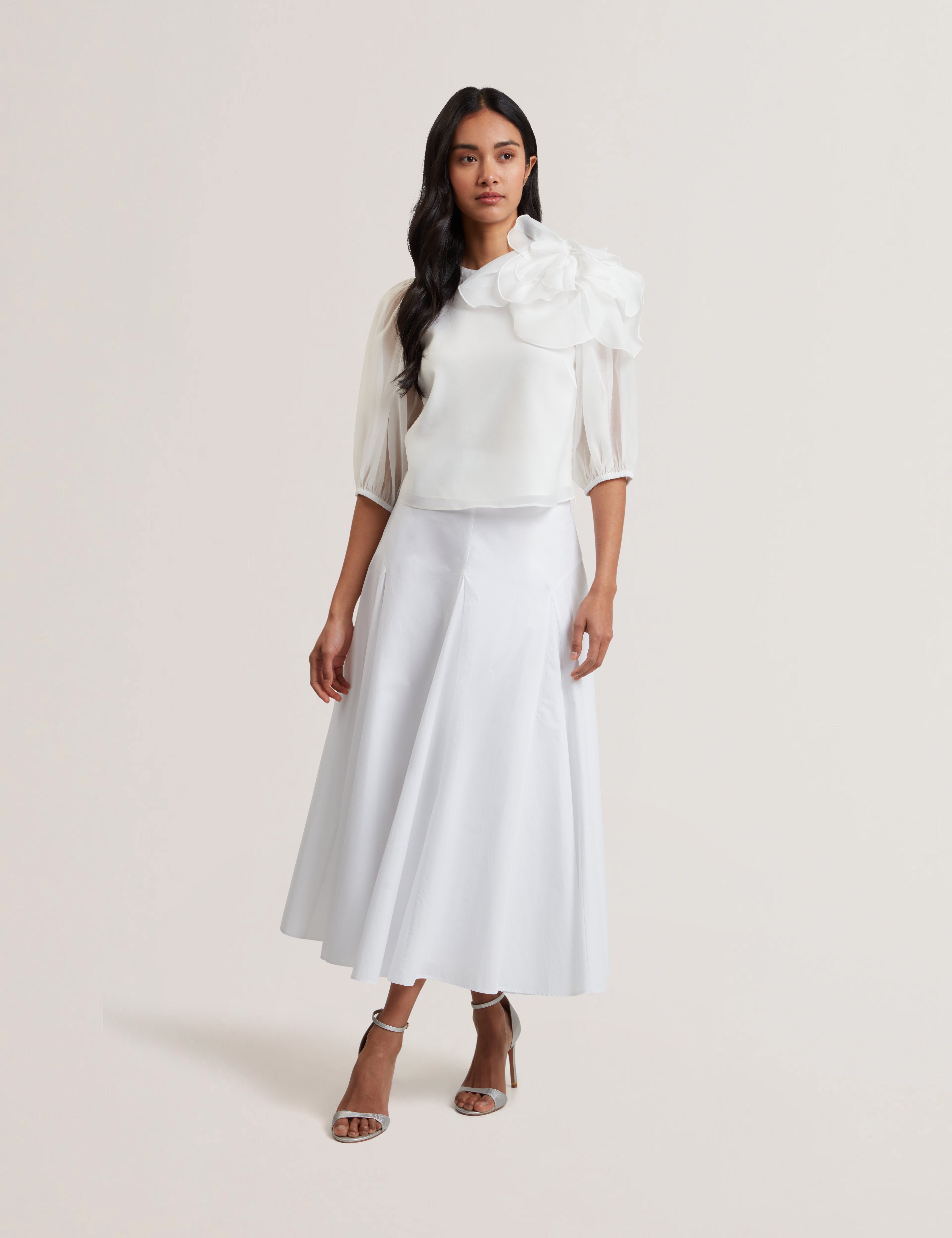 Zanzah Cotton Poplin Midi Skirt White