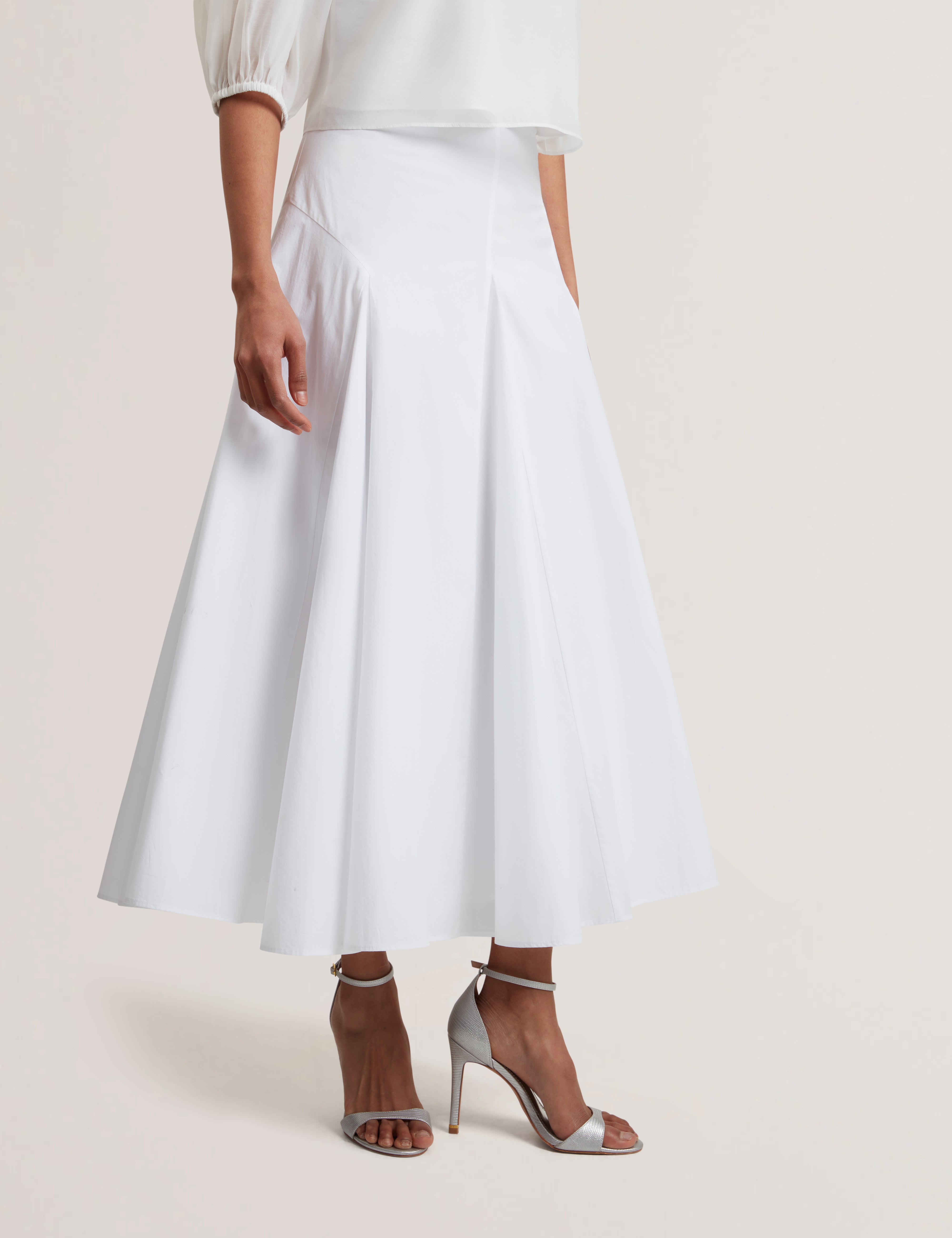 Zanzah Cotton Poplin Midi Skirt White