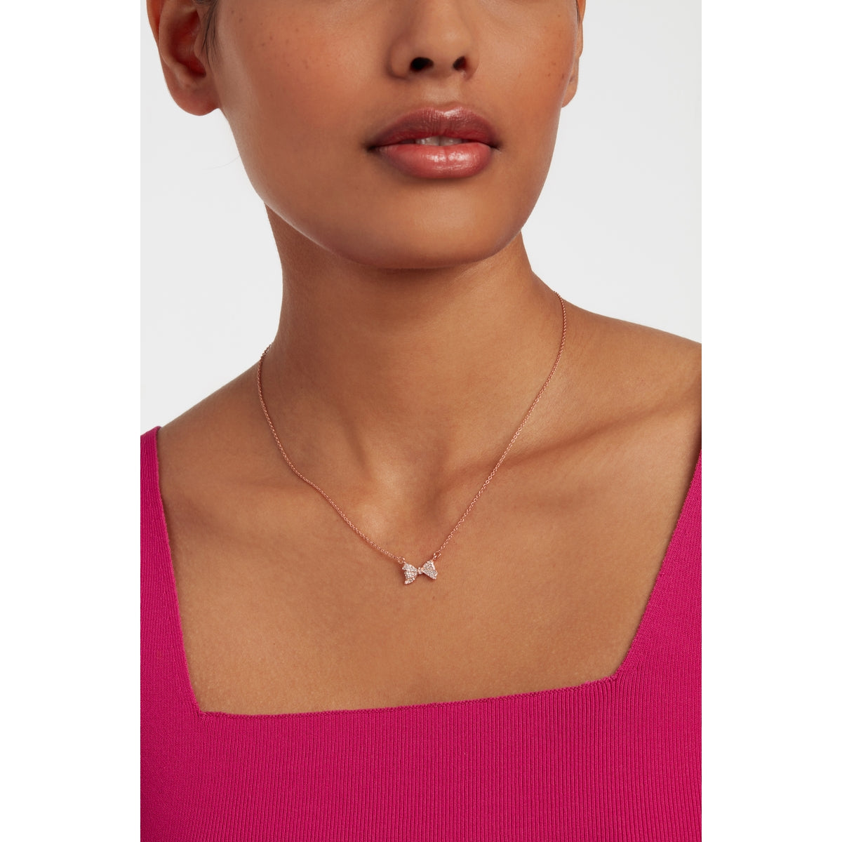 Barsie Crystal Bow Pendant Necklace Rose Gold