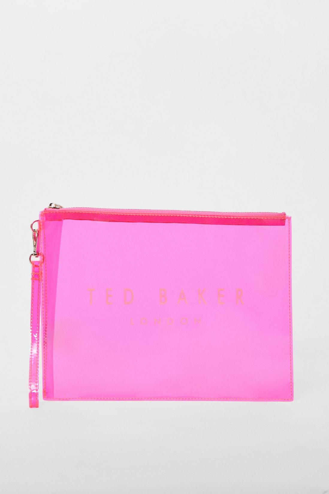 شيكون حقيبة باوتش صغيرة شفافة باللون الوردي الفاقع