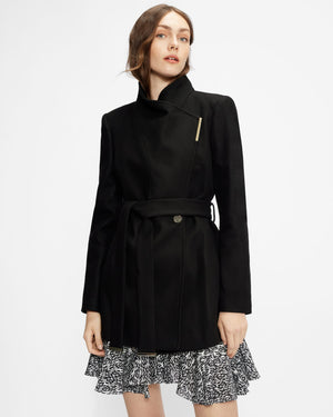 Rosess Wool Wrap Short Coat Black