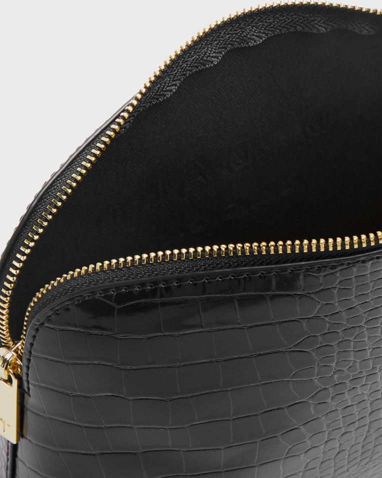 Crocala Croc Detail Debossed Makeup Bag Black